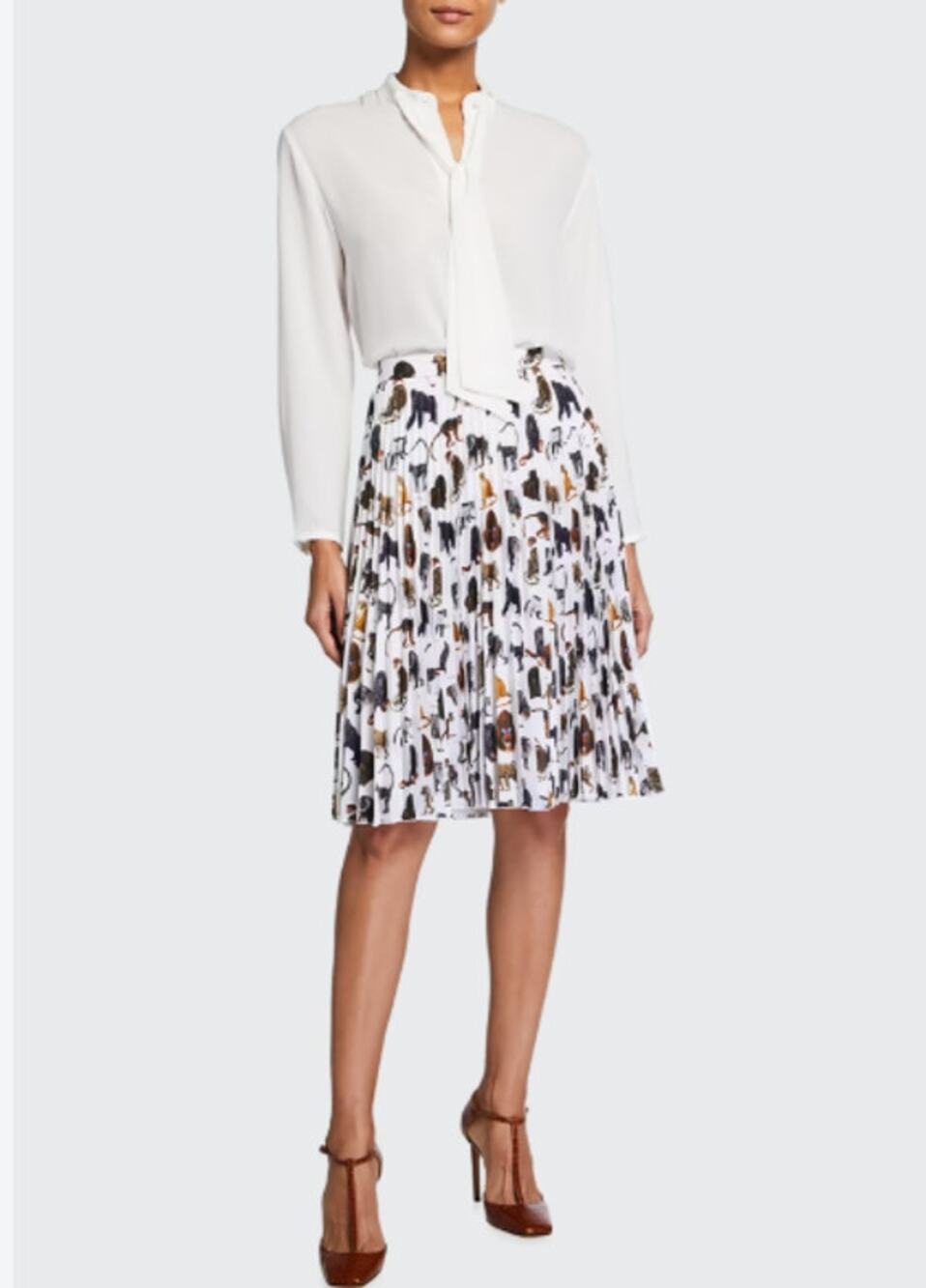 BURBERRY London Whimsy Monkey Print Pleated Midi Skirt NWT US 6